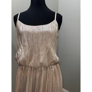 BCBG Generation Champagne Metallic Pleated Maxi Dress Sleeveless Size S